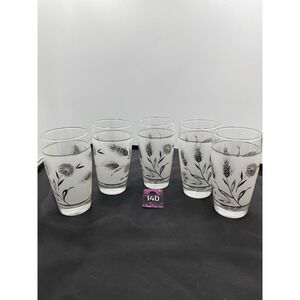 Vintage Libby Silver Wheat & Clover Drinking Glasses Set 5 5.25"H 1960's MCM